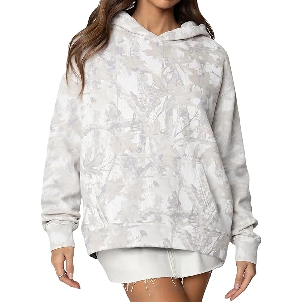 Sudadera Con Capucha Ligera Camuflaje Para Mujer - Corte Holgado, Tallas S A XL, Suave