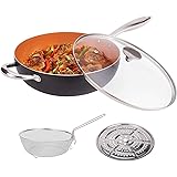 MICHELANGELO 5 Quart Nonstick Woks and Stir Fry Pans With Lid, Frying Basket & Steam Rack, Nonstick Copper Wok Pan With Lid, 