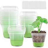 GOONMILL 24 Pack 3 Inch Square Plastic Nursery Pots, Clear Plant Pot with Soft Silicone Base for Easy Transplant, Flower Pots with Drainage Holes, Reusable Seedling Pots