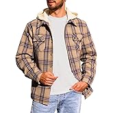 Yousify Mens Sherpa Flannel Shirt Jacket Fleece Lined Hooded Jacket Long Sleeve Button and Zipper Plaid Winter Coat