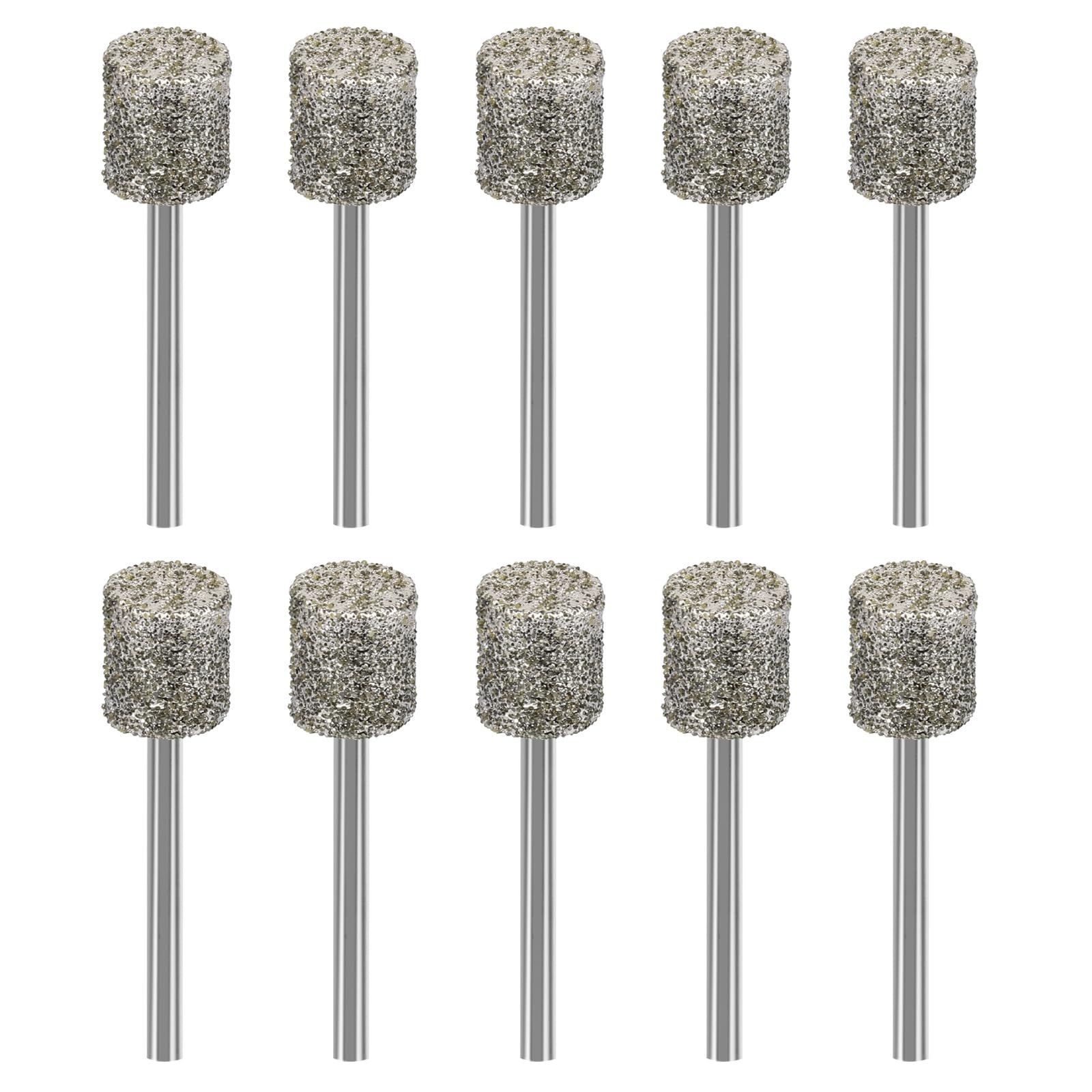 CYLBAQ 10pcs Diamond Grinding Burr Set, 1/8" Shank Diamond Burr Bits for Dremel Rotary Tool Accessories, 46 Grit Coarse Sand Grinding Bits for Stone Rocks Ceramic Glass Carving Polishing Engraving