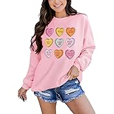 AFUKUIA Women Valentines Day Sweatshirt Heart Conversation Shirt Long Sleeve Casual Cute Crewneck Pullover Funny Novelty Tops
