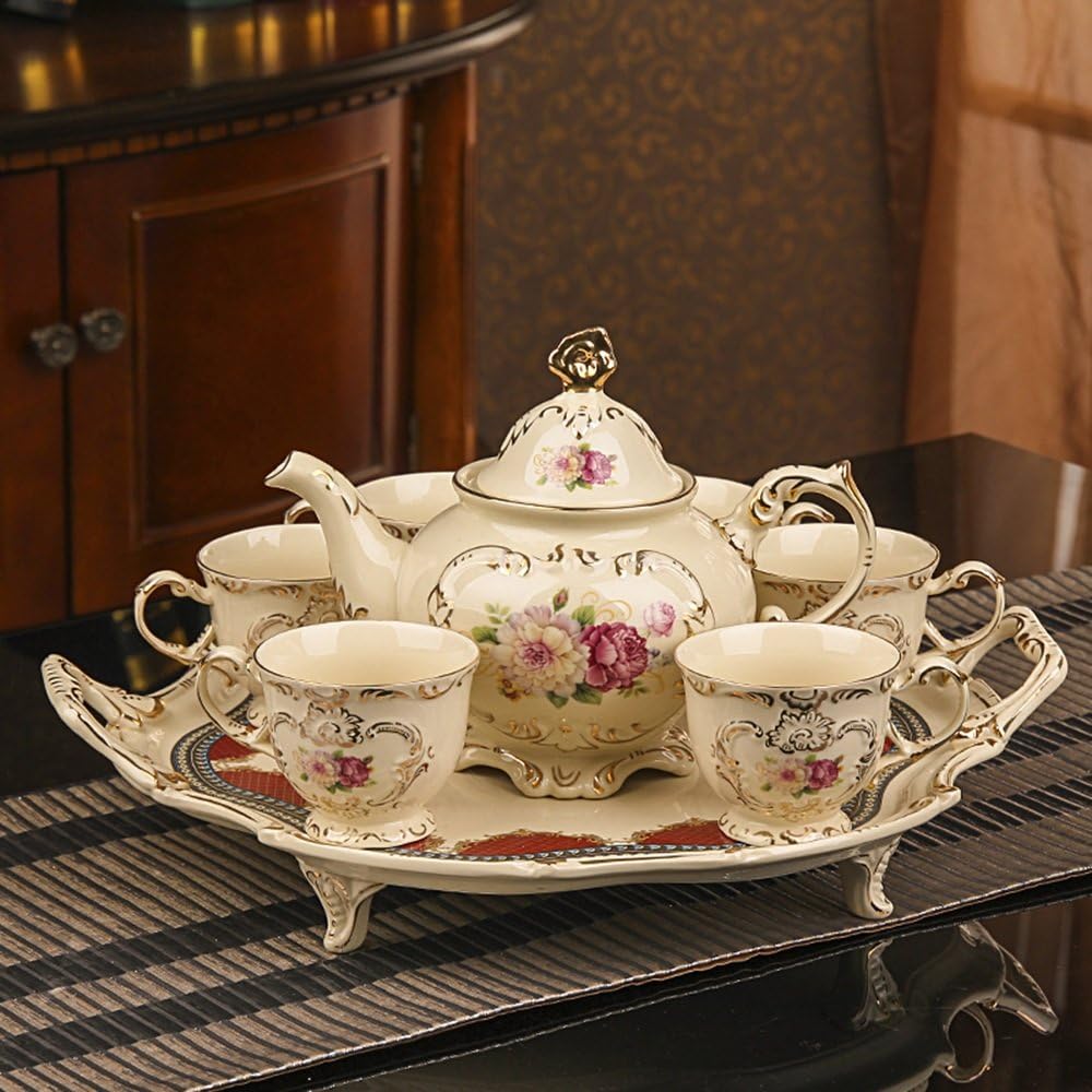 Dinner Sets HAIZHEN Ceramic Coffee Set European Tea Set With Tray English Teapot Coffee Cup Set Ceramic (Color : #1)