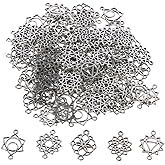 diyhub 100Pcs Flower Connector Charms, 5 Styles Alloy Tibetan Antique Silver Flower Chakra Connector Charms for DIY Jewelry Making