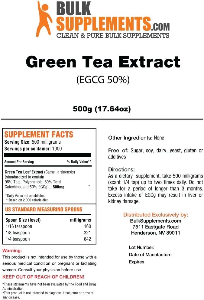 Bulksupplements Green Tea Extract 50% EGCG Powder (100 Grams): Health & Personal Care
