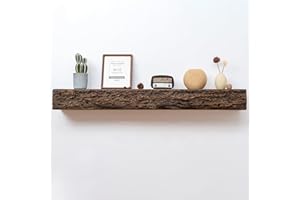 FLYJOE Faux Wood Fireplace Mantel Shelf 52” Long Floating Shelf Wall-Mounted Mantel Fire-Proof Raw Edge Rustic Wood Wall Storage Decor, Brown 52”Wx9”Dx5.5”H