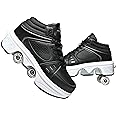 2-in-1 Roller Skates Shoes with Retractable 4 Wheels & Pop-Out Deformation Sneakers Outdoor Sports Skating Shoes for Girls Boys