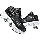 2-in-1 Roller Skates Shoes with Retractable 4 Wheels &amp; Pop-Out Deformation Sneakers Outdoor Sports Skating Shoes for Girls Boys