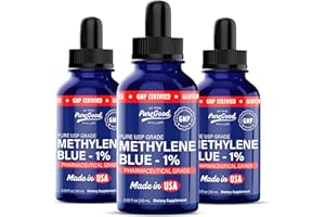 PUREGOOD 3 Pack Methylene Blue 1% Solution (60 mL) – Pharmaceutical Grade, USP-Grade, Third-Party Tested, Formaldehyde and Alcohol Free, Amber Dropper Bottles