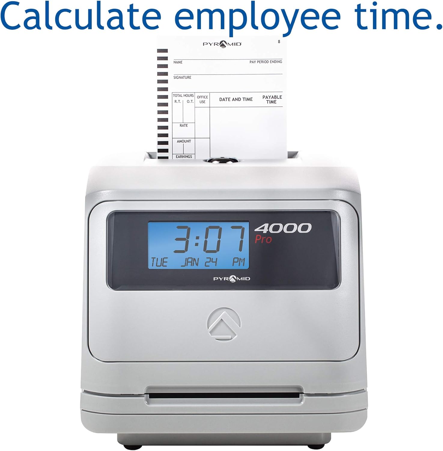 Pyramid Time Systems Model 4000 Auto Totaling Time Clock, 50 Employees, Includes 25 time Cards, Ribbon, 2 Security Keys and User Guide, Made in USA, Silver, "7.25""h x 7""w x 6.75"" d": Office Products