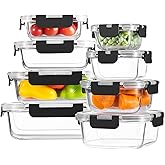 8 Pack Borosilicate Glass Food Storage Containers with Lids, Glass Meal Prep Containers, Airtight Bento Lunch Boxes with Snap Locks, Oven, Freezer and Dishwasher Safe, BPA Free, Kitchen Storage Set