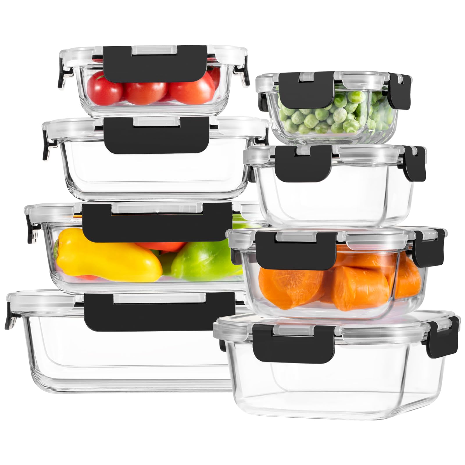 8 Pack Borosilicate Glass Food Storage Containers with Lids, Glass Meal Prep Containers, Airtight Bento Lunch Boxes with Leak Proof Locking, Oven, Freezer and Dishwasher Safe, BPA Free, 5-35oz Image 8 Pack Borosilicate Glass Food Storage Containers with Lids, Glass Meal Prep Containers, Airtight Bento Lunch Boxes with Leak Proof Locking, Oven, Freezer and Dishwasher Safe, BPA Free, 5-35oz Image