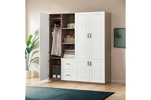 Sophshelter 70.8'' Armoire Wardrobe Closet: 4 Door 2 Drawer Wardrobes Closet with Hanging Rod Large Storage White Bedroom Armoire Wardrobe Closet for Office/Bedroom/Living Room