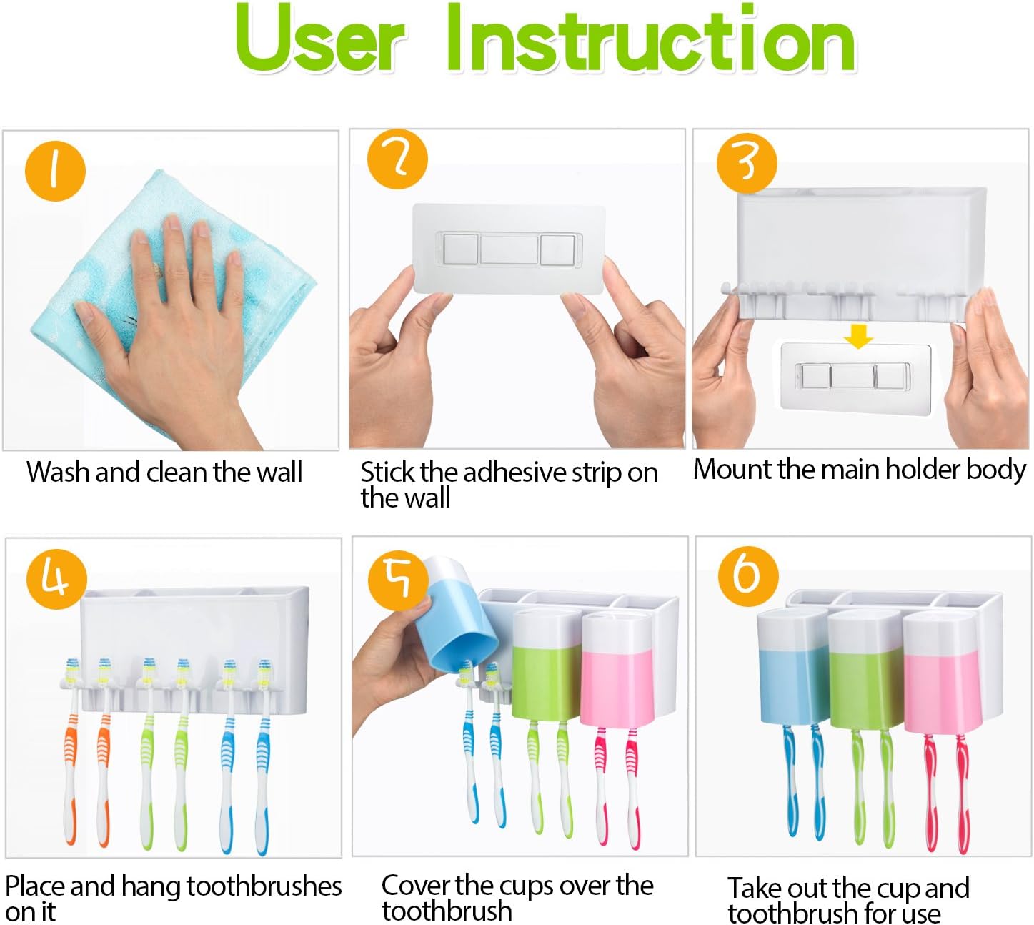 iHave Toothbrush Holder Wall Mounted with Large Capacity, Easy Install, Durable, Kids Family Set Electric Toothbrush Holder for Bathroom (3Cups): Home & Kitchen