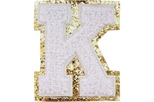 3Pcs Letter Patches Varsity Glitters Chenille,SPRT Iron on White Letter Patch,Alphabet Cloth Patch for Team Costume Decoration 3.1in Height K (3 Pieces)
