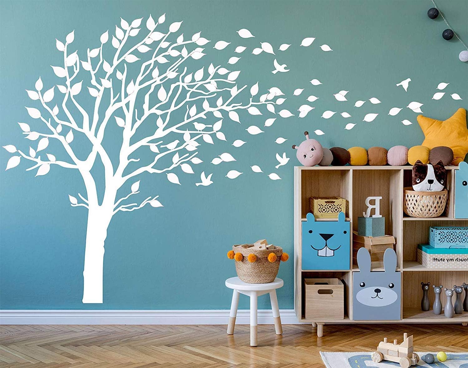 AIYANG Blossom Tree Wall Decals Flying Birds Wall Stickers Removable Vinyl Wall Art Wall Decorations for Kids Baby Nursery Room Decoration (White)