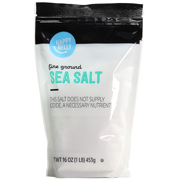 AMAZON BRAND – HAPPY BELLY, SEA SALT, FINE GROUND, 1 POUND (PACK OF 1)