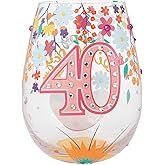 Enesco Lolita Designs Happy 40th Birthday Hand-Painted Artisan Stemless Wine Glass, 20 Ounce, Multicolor