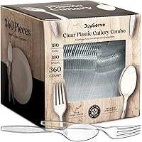 Clear Plastic Cutlery Set - (Bulk Pack 360 Pcs) Plastic Utensils Heavy Duty, 180 Plastic Forks and 180 Spoons, Silverware Set