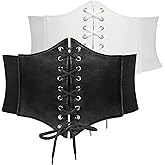 JASGOOD 2 Pack Women’s Elastic Costume Waist Belt Lace-up Tied Waspie Corset Belts for Women Corset Belt