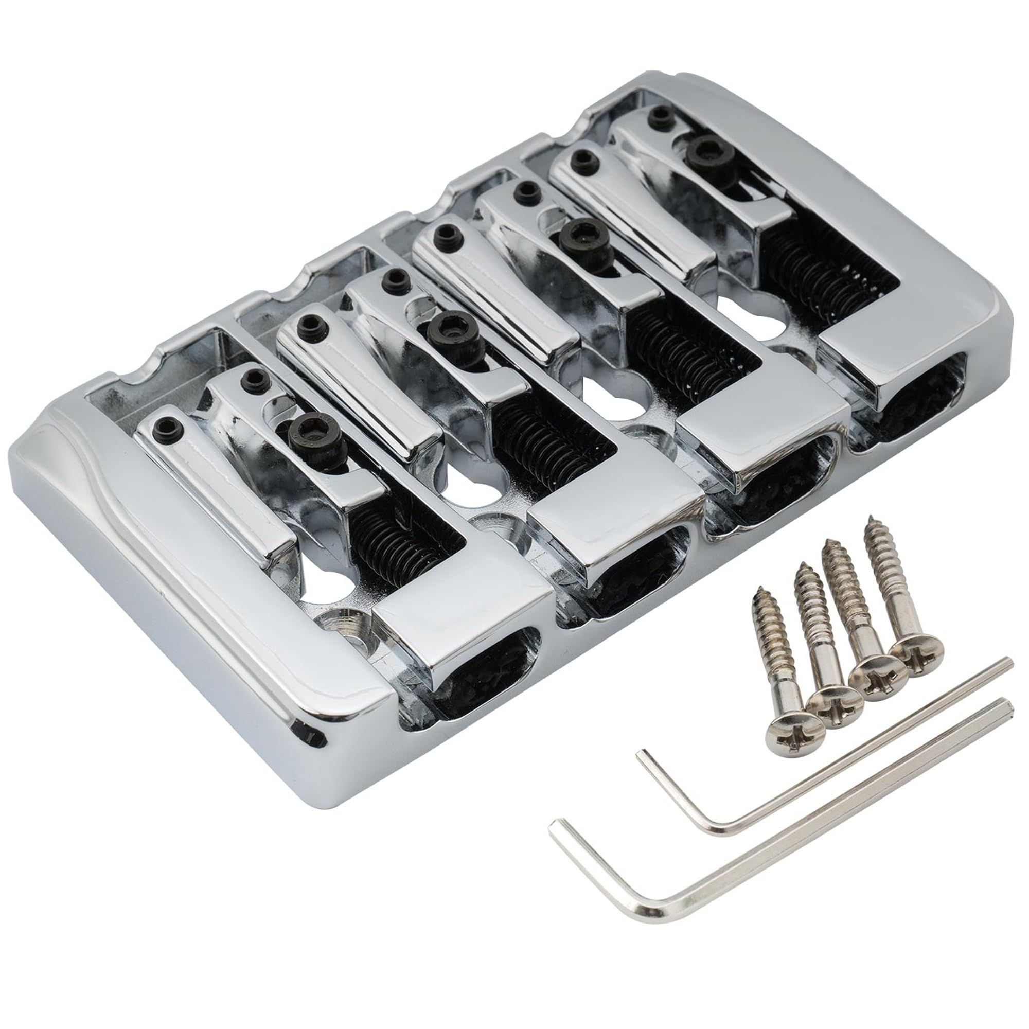 Musiclily Pro 19mm Locking Saddles Hard Zinc 4-String Bass Bridge, Chrome
