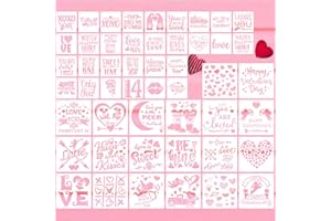 DUOZEA 50 Pieces Valentine's Day Stencils for Painting on Wood, Reusable Heart Love Valentine Stencil Templates for Happy Valentine Day Ornaments Envelopes DIY Crafts Supplies