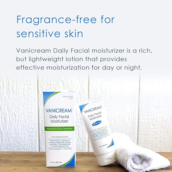 VANICREAM DAILY FACIAL MOISTURIZER WITH CERAMIDES AND HYALURONIC ACID – FORMULATED WITHOUT COMMON IRRITANTS FOR THOSE WITH SENSITIVE SKIN, 3 FL OZ (PACK OF 2)