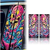 Blueshyhall 2PCS Car B-Pillar Vinyl Decals, Graffiti Scary Halloween Personalized Vehicle Door Pillar Sticker, Waterproof Sun Protection Scratch Cover
