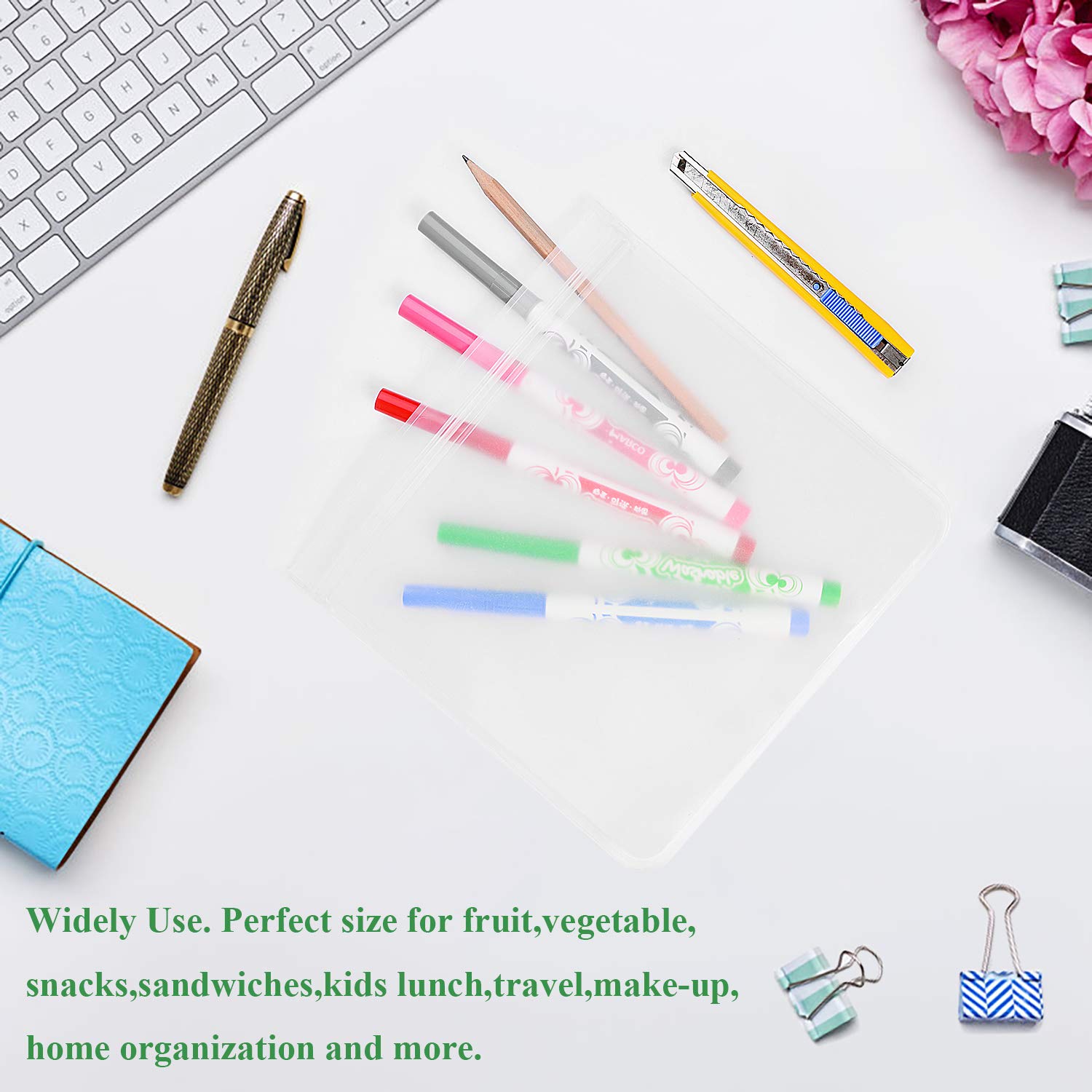 Reusable Sandwich Bags - FIRPOW 6 Pack Silicone and Food Safe Fabric Lunch Bags with Zipper, Ideal for kids Lunches, Sandwiches, Food Snacks, Make-up and Travel, Home, Organization