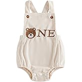 Saliuentm Baby Boy First Birthday Outfit Bear Letters Print Sleeveless Romper bodysuit Cake Smash Outfit Birthday Clothes