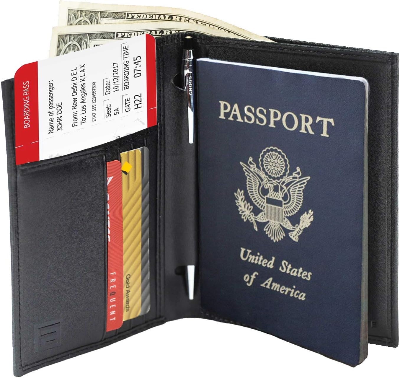  | Carbon Leather Passport Holder RFID Blocking Technology Wallet - Slim, Minimalist Sleeve Wallets for Passports, Credit Cards, ID, Money - For Travel, Black Matte | Passport Wallets