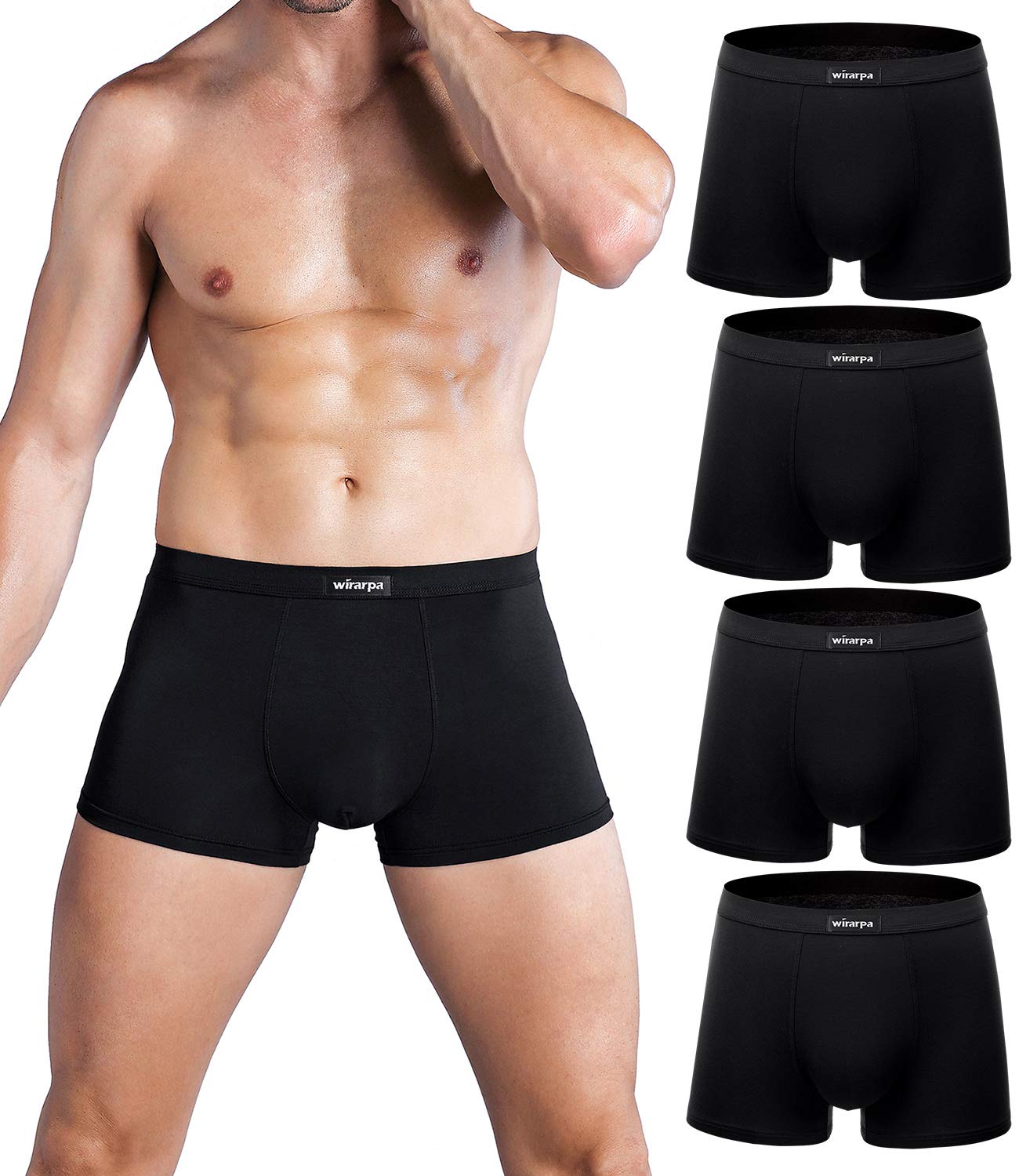 Photo 1 of wirarpa Men's Black Breathable Micro Modal Trunk Underwear Soft Covered Waistband Microfiber Underpants Short Leg 4 Pack XX-Large