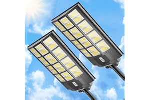 Brazuel 3200W Solar Street Lights Outdoor Waterproof 240000LM Solar Parking Lot Lights,6500k Led Solar Lights Pole,Motion Sensor,Remote Control, Dusk to Dawn,Commercial Grad 2pack.