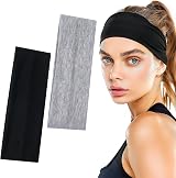 Sularpek 7.5cm Wide Stretch Headbands 2 Pack Black Grey Unisex Breathable