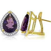 Galaxy Gold GG 6.82 Carat 14K Solid Gold French Clips Earrings Diamond Amethyst