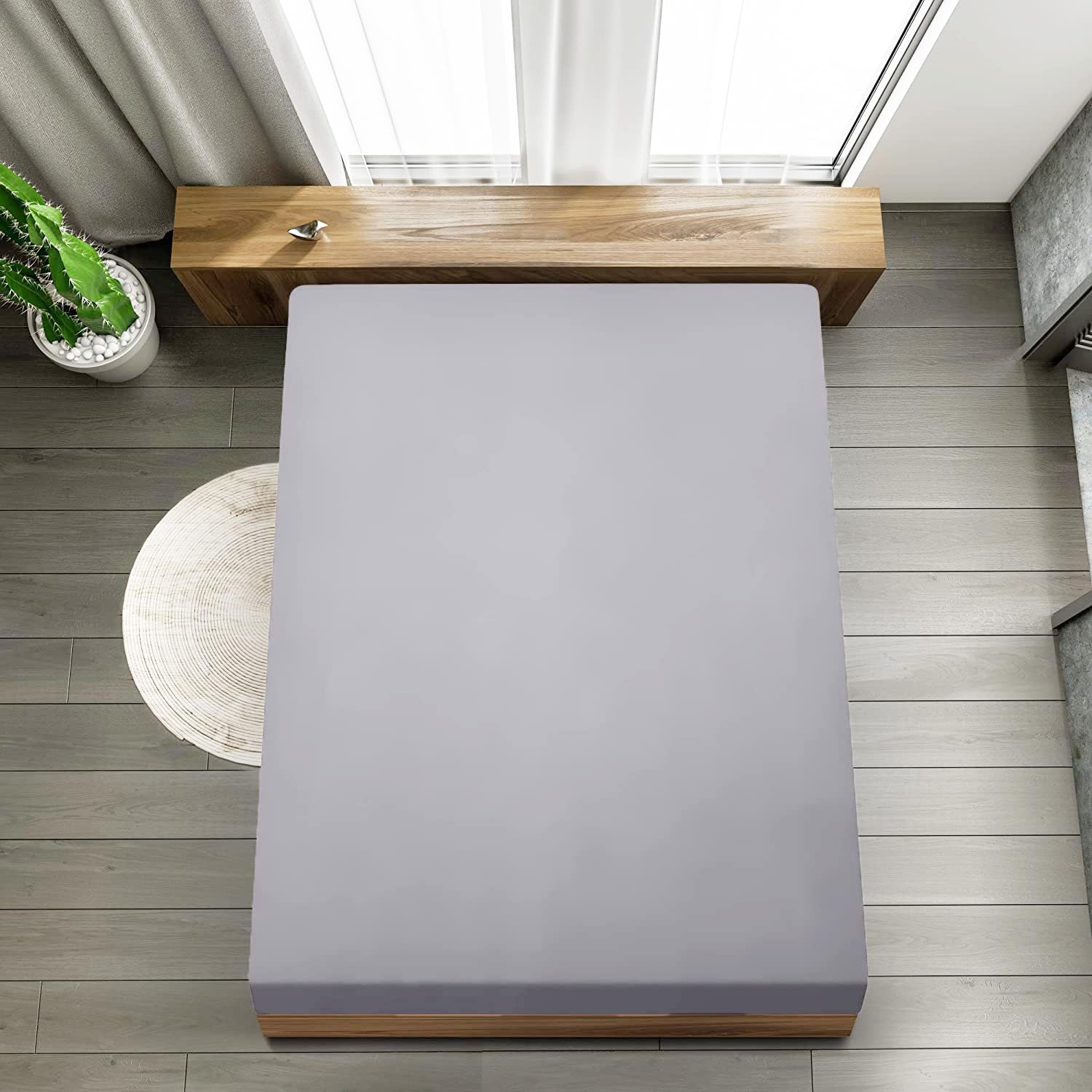 Ev Dekor Fitted Sheet Double, Grey - Deep Pocket Bedsheet 10inch (25 cm) - Soft Brushed Microfiber Fabric - Shrinkage and Fade Resistant - Bottom Sheet - Double Bed Fitted Sheets