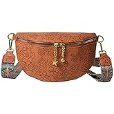 PU Leather Fanny Pack Crossbody Sling Bag for Women - Trendy Belt Bag with Adjustable Strap, Lightweight for Travel Daily Use (Embossed Brown)