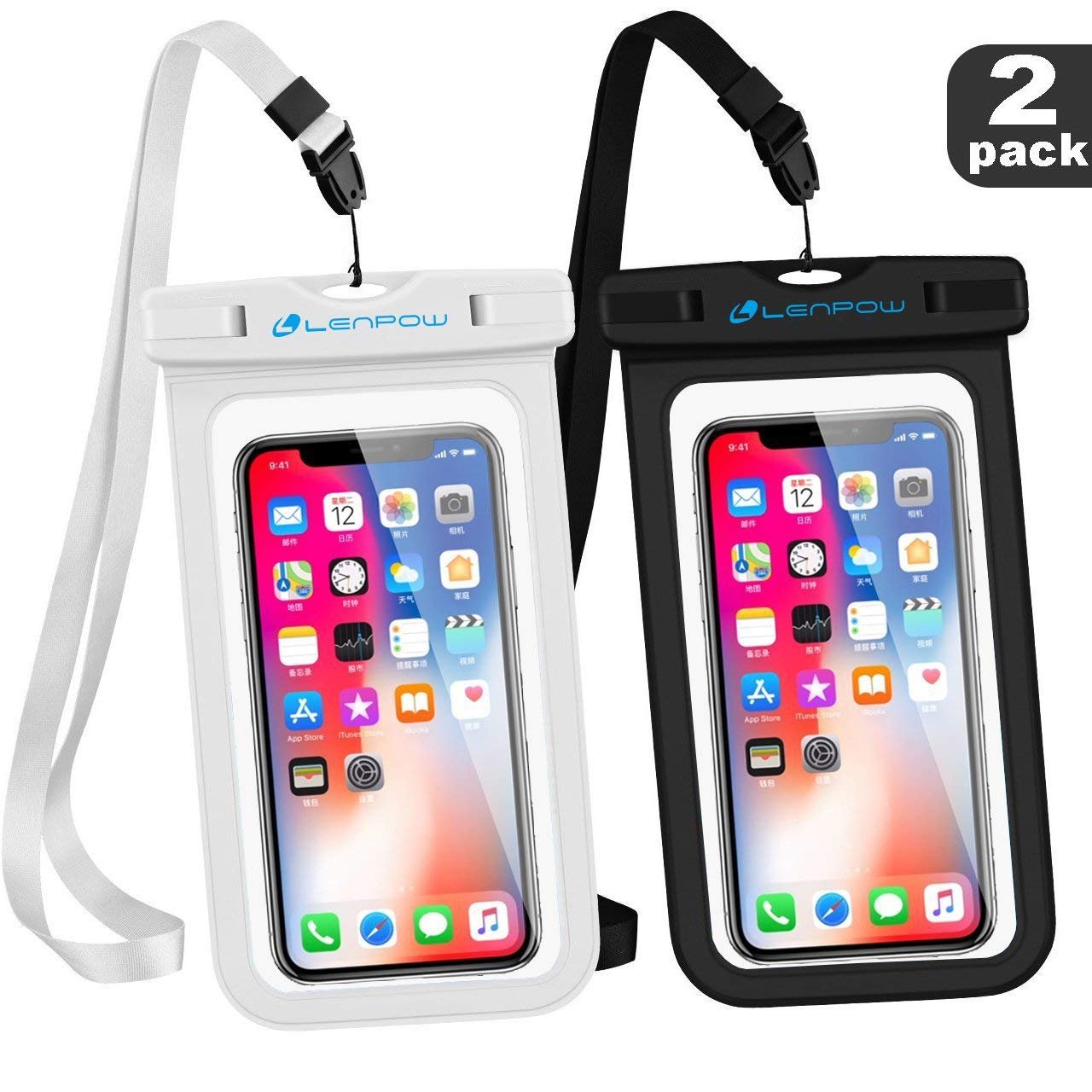 LENPOW Universal Waterproof Case, IPX8 water proof phone Pouch Underwater Cellphone Dry Bag With Neck Strap for iPhone X 8 7 6 6s Plus 5s Samsung Galaxy S9 S8 Edge Note Google Pixel LG HTC Sony MOTO