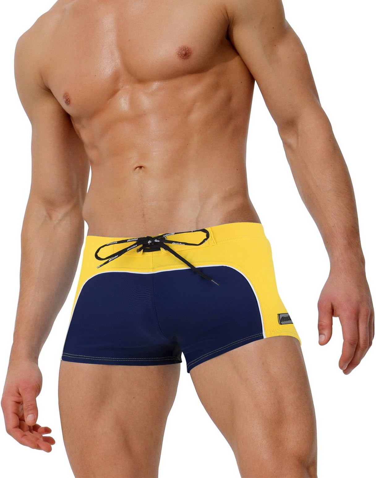 AustinBem Classical Patchwork Men's Swimwear Board Surfing Shorts (US Medium/Tag L (31"-35", 01# Yellow and Blue)