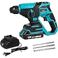Cordless Rotary Hammer Drill Kit with 2.0Ah Lithium-Ion Battery and Charger,Brushless Motor,SDS Plus,2 Modes,3 Drill Bits,Variable Speed for Concrete Wood Brick Metal