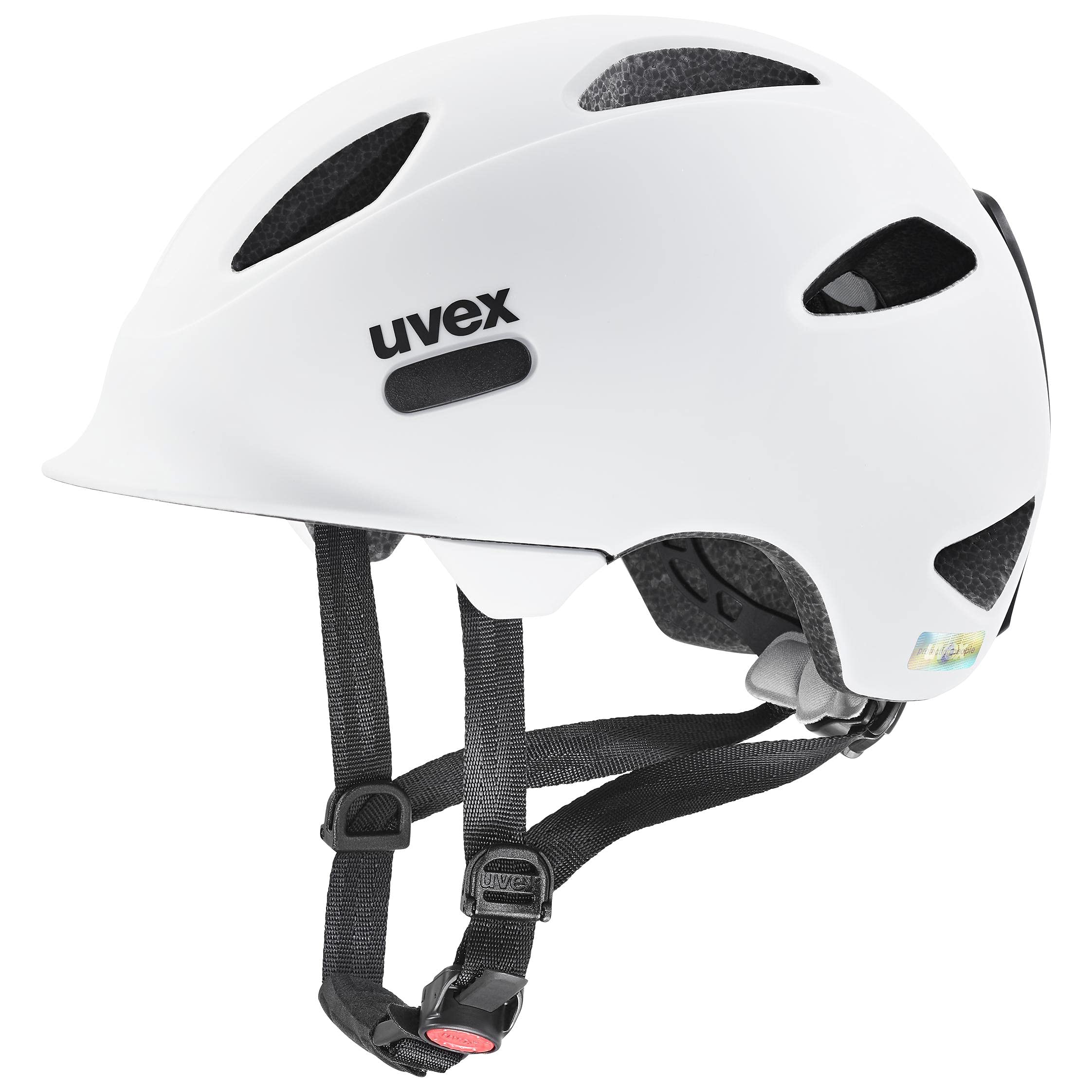 uvex oyo - Lightweight Kids Bike Helmet for Children - Individual Fit - Upgradeable with an LED Light - White - Black Matt - 45-50 cm