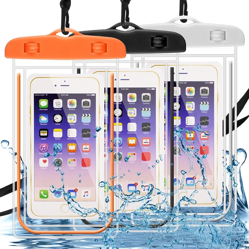 Waterproof Case 3 Pack, DLAND Cell Phone Dry Bag Waterproof Bag Pouch, Clear Sensitive PVC Touch Screen Compatible with iPhone, Samsung,Huawei,and Other Devices up to 6.0in- Glow in Dark.