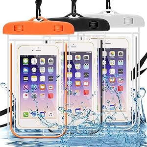 Waterproof Case 3 Pack, DLAND Cell Phone Dry Bag Waterproof Bag Pouch, Clear Sensitive PVC Touch Screen Compatible with iPhone, Samsung,Huawei,and Other Devices up to 6.0in- Glow in Dark.
