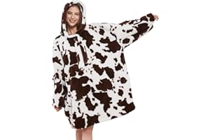 Viviland Blanket Hoodie Wearable Blanket Oversized Super Soft Warm, Gifts for Women Men Teen gifts, Brown Cow Print
