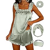 EPLAZA 2pcs Bridal Pajamas Set Women Bride Bridesmaid Pajamas Silk Ruffle Pjs Tank Top and Shorts Bridal Bachelor Party Gifts