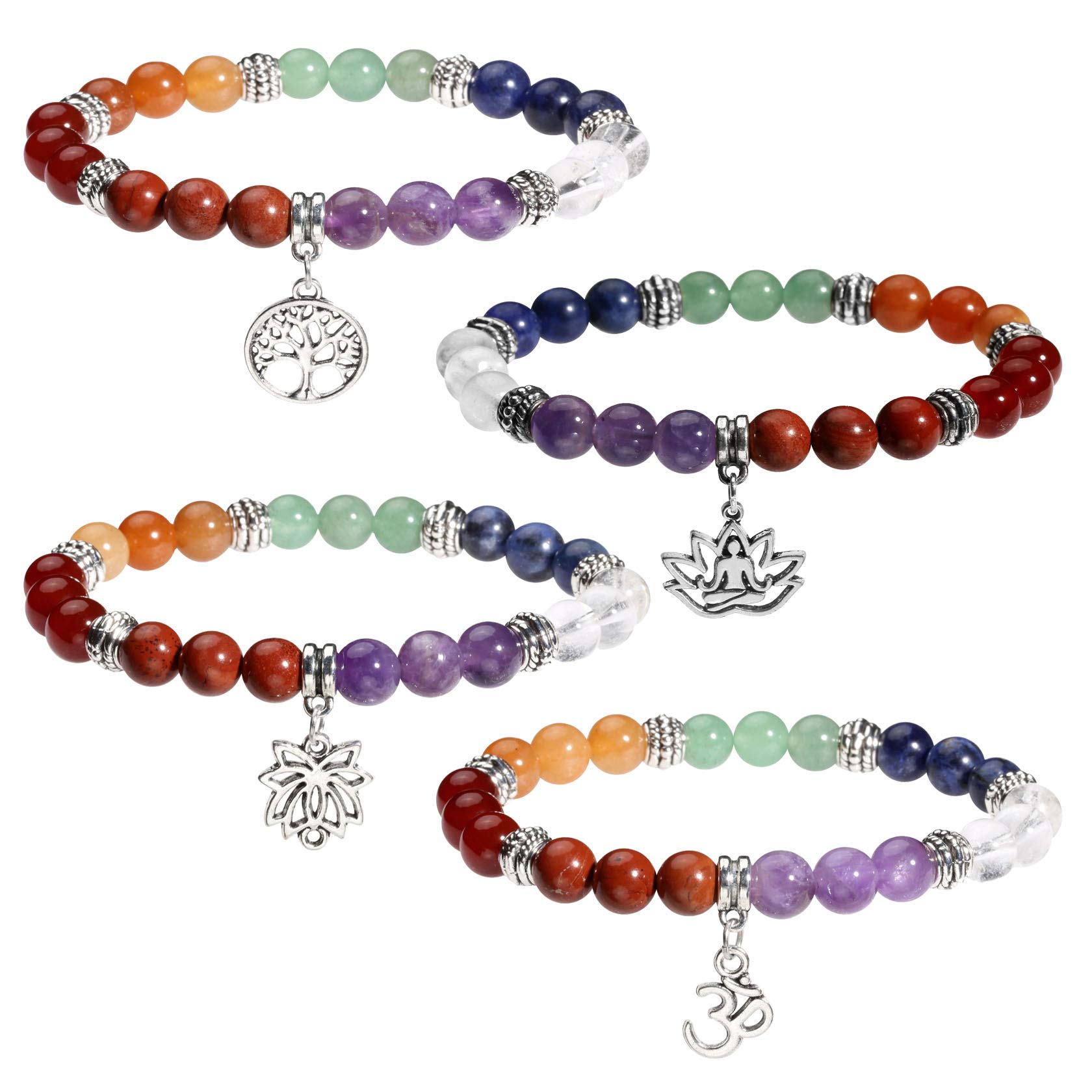JJDreams 7 Chakra Colorful Natural Bead Life Tree Bracelet Elastic Charm Blessing Prayer Yoga Jewelry