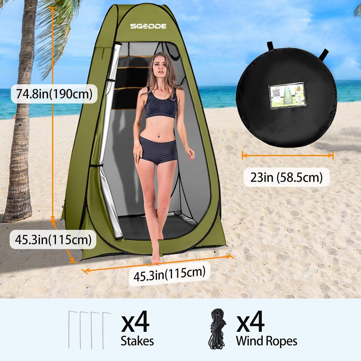 SGODDE Pop Up Privacy Shower Tent,Instant Portable Outdoor Shower Tent Camp Toilet, Changing Room, Rain Shelter with Carry Bag for Camping Hiking Beach Toilet Shower Bathroom Green: Sports & Outdoors