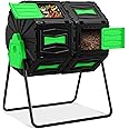 Compost Tumbler, Easy Assemble & Efficient Outdoor Compost Bin, 45 Gallon/170 Liter Large Dual Chamber Rotating Composter for Garden, Kitchen, and Yard Waste, Green Door