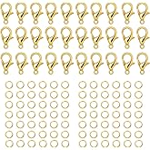 500 Pieces Set Lobster Claw Clasps 100 Lobster Clasps 400 Open Jump Rings for Jewelry Making Bracelet Necklace DIY Jewelry Making Findings Crafts Fastener Hook (Gold)