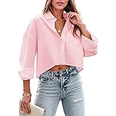 Zeagoo Women's Long Sleeve V Neck Button Down Collared Blouse